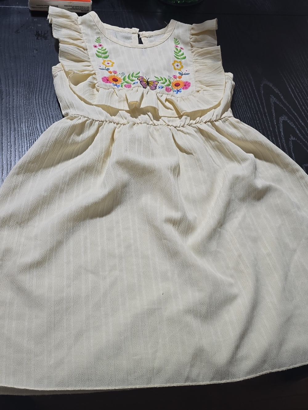 SHEIN Cream Girls' Dress with Colorful Floral & Butterfly Embroidery